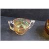 Image 3 : (3 pcs) Iridescent Glass (Divided Dishes & Sugar dish) & Brown Glass Footed Bowl