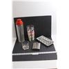 Image 1 : Various Bar Items - Glass Martini Shakers w/Drink Recopies, Aluminum Ice Tray, Flask, Highball Glass