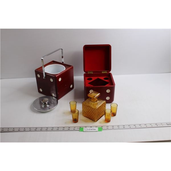Dice Ice Bucket & Liquor Decanter w/Shot Glasses
