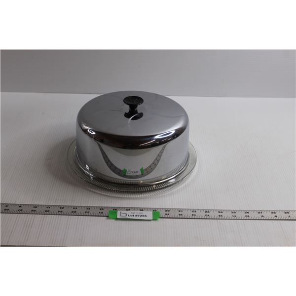 Vintage Glass Cake Tray w/Stainless Lid