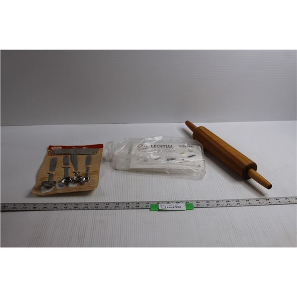 Wooden Rolling Pin, Foley Measuring Spoons & Ikea Cutting Board