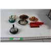(2) Table Ashtray Pistons, Dragon Decorated Tray, (3) Ashtray Cowboy Hats, Pressta Deluxe Cigarette 