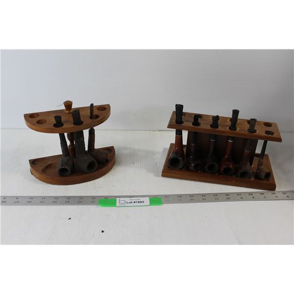 (2) Tobacco Pipe Holders, (9) Tobacco Pipes