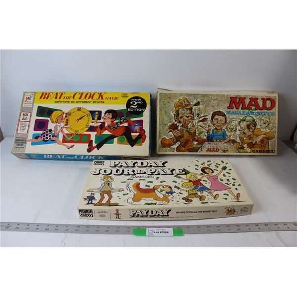 (3) Board Games - Payday, Mad Magazine, Beat The Clock - All As Is