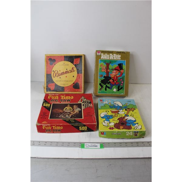 (3) Jigsaw Puzzles - Smurfs, Fun Time, Dudley Do Right - As Is, Rummoli Mat