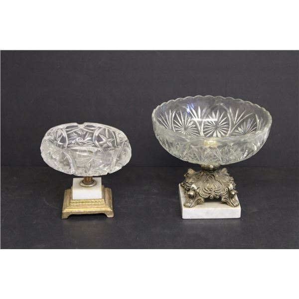 Footed Crystal Ashtray, Footed Crystal Candy Dish