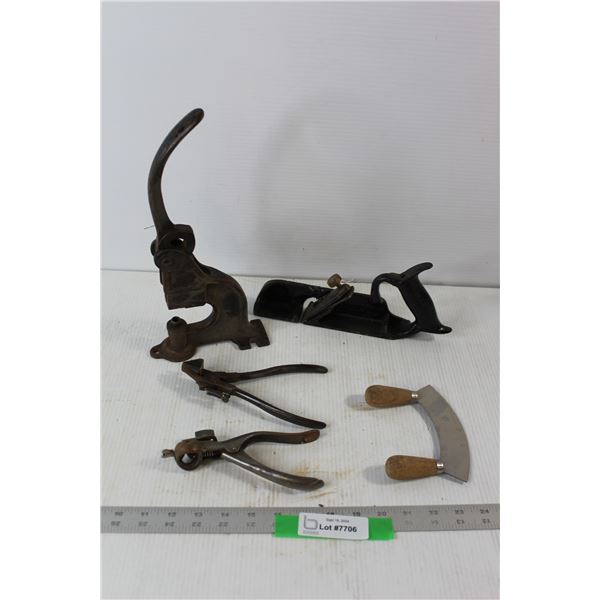 (2) Saw Sets, Wood Plane, Press