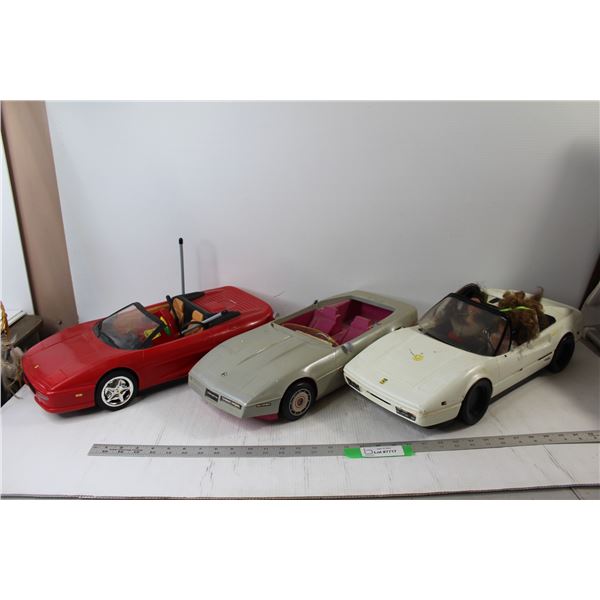 (3) Doll Cars - Ferrari, Barbie Corvette