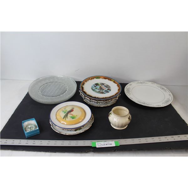 Sugar Bowl, (9) Decorative Plates, and (4) Serving Plates