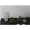 Image 2 : (2) Green Glass Candle Holders, (2) Glass vases, Green Glass Big Bowl/Punch Bowl, Sugar Dish and Spo