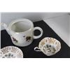 Image 4 : Eng'd Paragon Fine Bone China - (3) Saucers and Teacups, Teapot