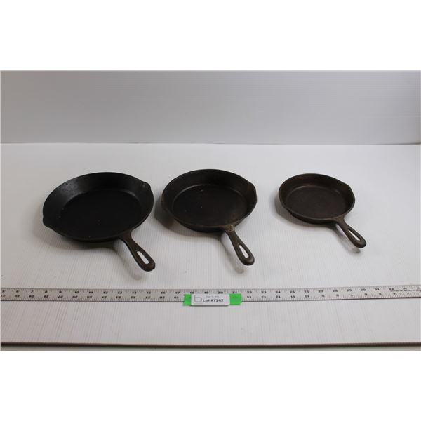 (3) Cast Iron Pans (6.5", 8" & 9") - Made in Taiwan