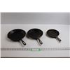 Image 1 : (3) Cast Iron Pans (6.5", 8" & 9") - Made in Taiwan