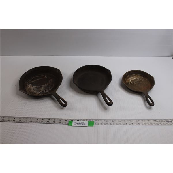 (3) Cast Iron Pans (6.5", 8" & 9") - Made in Taiwan