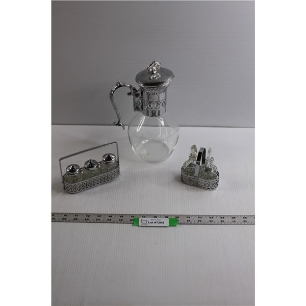 Vintage Carafe & (2) Cruet Sets