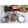 Image 2 : (5 pc) Vintage Camp Cook Set w/Original Box, Carry Bag (Missing Fastener for Handle) & Sewing Box w/