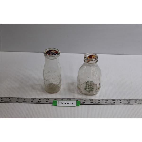 (2) Vintage Milk Bottles w/Caps - Saskatchewan Co-operative Creamery & D Dutchman Dairy LTD.