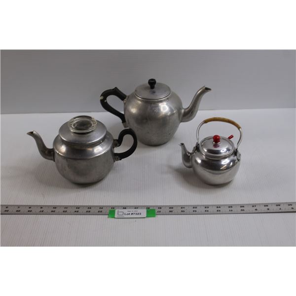 (3) Aluminum Tea Pots ( Ware Ever, Japan, Unknown)