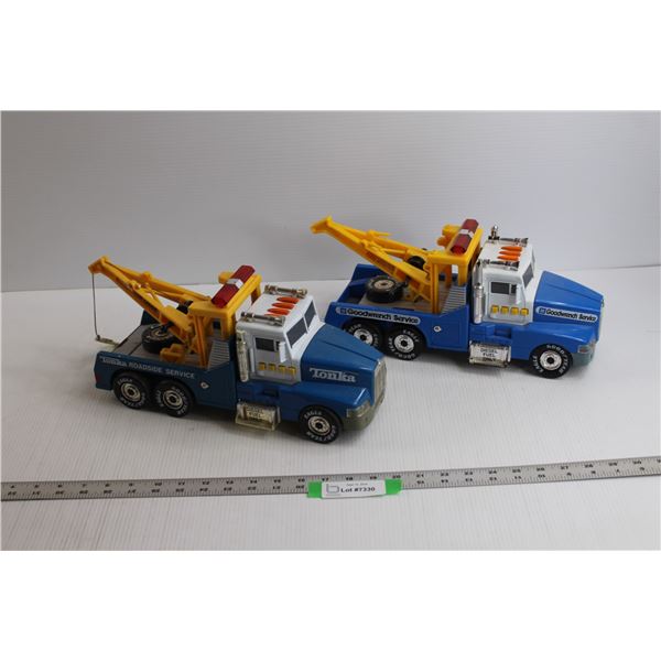 (2) Funrise Inc. Toy Tow Trucks - Tonka ( Has Broken Boom) & GM Goodwrench Service (Missing Cable & 