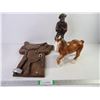 Image 1 : (3) Ceramic Pieces-Horse, Prospector and Saddle