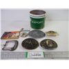 Image 1 : (5) Belt Buckles,(1) Tobacco Tin and Misc. Souvenirs