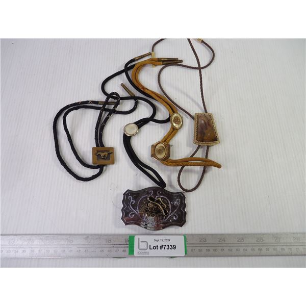 (4) Bolo Ties and Las Vegas Belt Buckle
