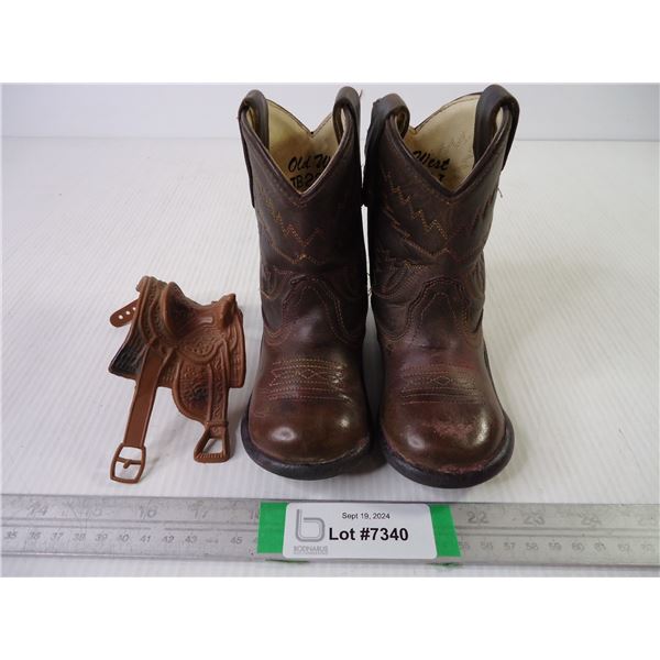 Miniature Cowboy Boots- 5" Tall and Plastic Saddle