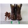 Image 1 : Miniature Cowboy Boots- 5" Tall and Plastic Saddle