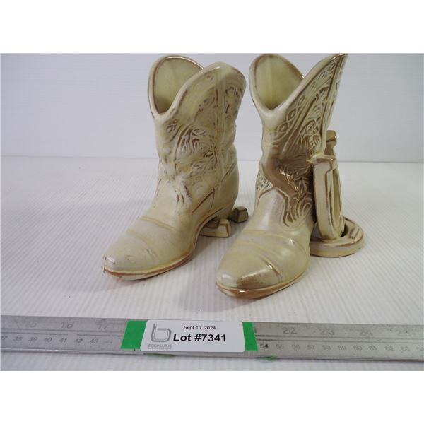 Ornamental Ceramic Cowboy Boots in a Horseshoe