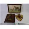 Image 1 : (2) Horse Wall Hangings and (1) Horse Picture-13"x9"