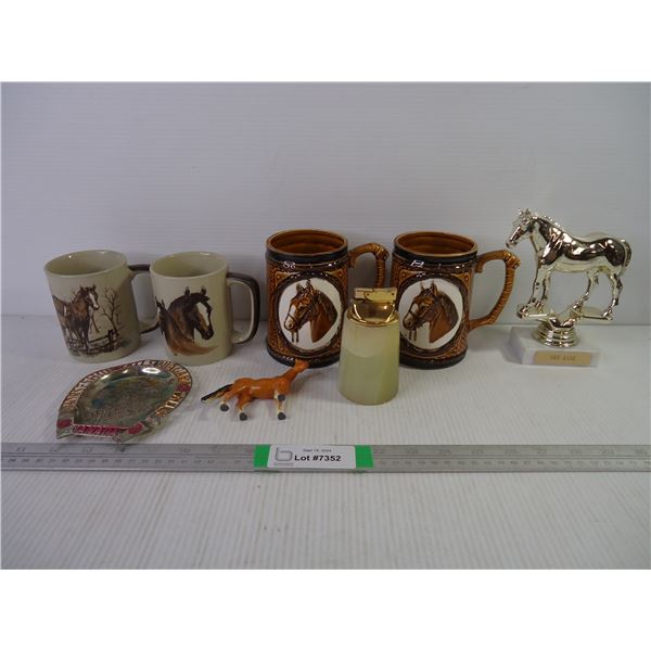 (4) Coffee Mugs Western Theme, Trophy, Lighter, Ornament and Ashtray