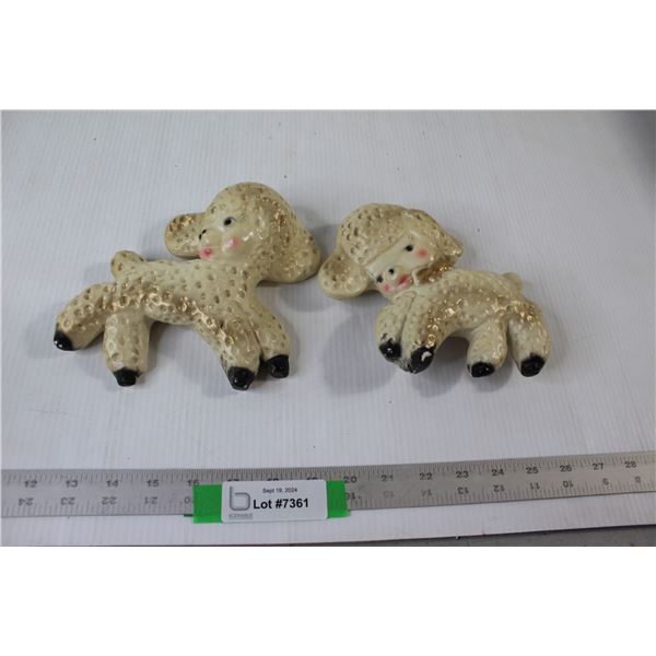 (2) Lamb Chalkware Hanging Decorations