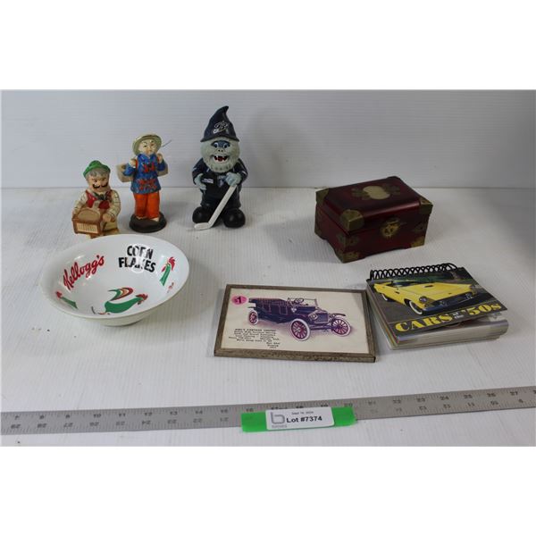 Ceramic Salt/Pepper Shaker, Asian Ceramic Figurine, Hockey Blades Figurine, Jewelry Case, Cars Of Th