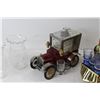 Image 4 : (2) Novelty Decanters w/ Car/ Train Caddies (Not Complete), (2) Kerosene Lamp Chimneys