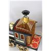Image 7 : (2) Novelty Decanters w/ Car/ Train Caddies (Not Complete), (2) Kerosene Lamp Chimneys