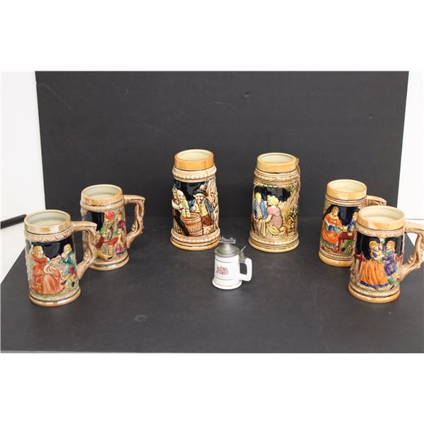 (7) Pottery Beer Steins