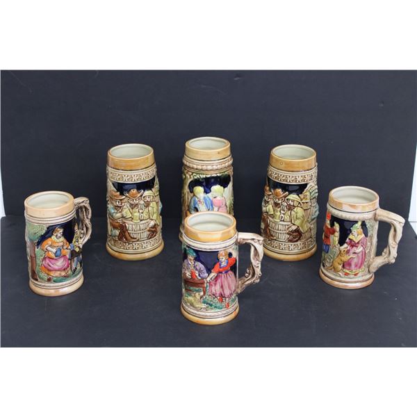 (6) Pottery Beer Steins