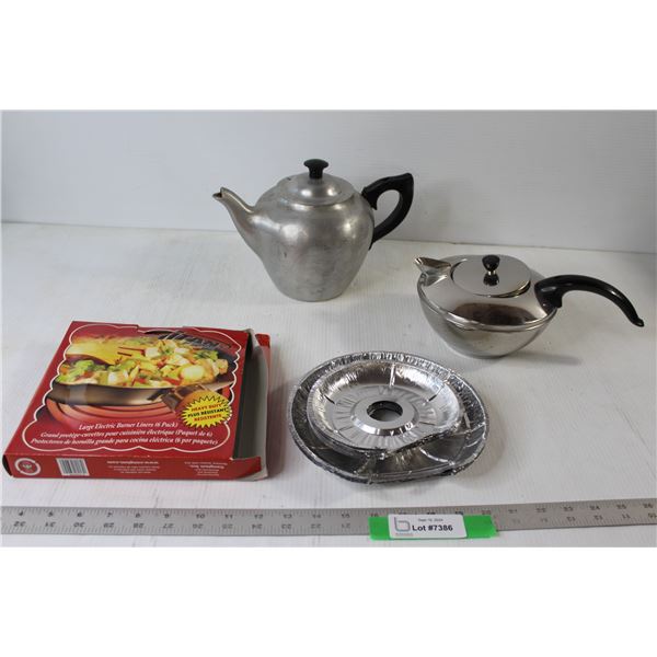 (2) Tea Kettles, Titan Foil Large Electric Burner Lines
