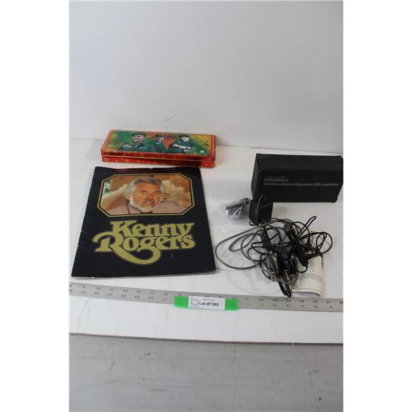 Realistic Small Microphone Set, Kenny Rogers Souvenir Scrapbook, Christmas Chocolate Tin