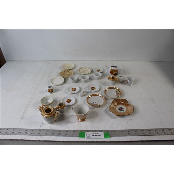 Assorted Toy China and Kitchen Dishes - Plates and Saucers, Cups, Cream and Sugars, etc.