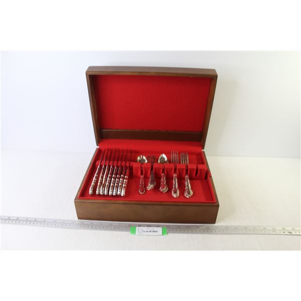 Large Set of Rogers Plated Cutlery in Wooden Case