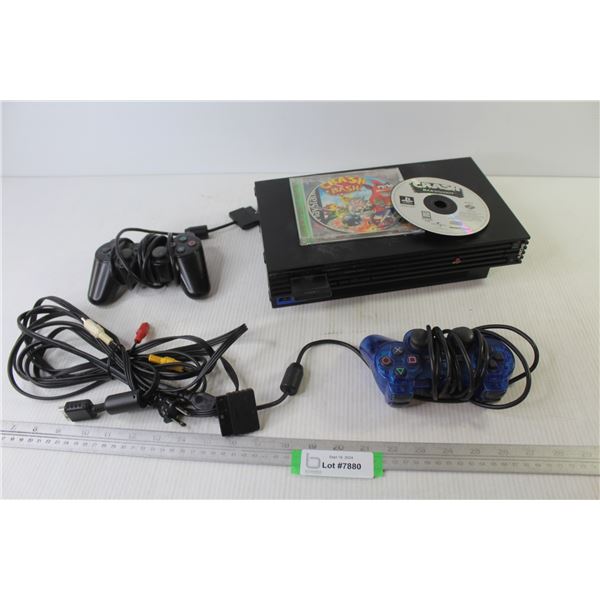 PlayStation 2 w/Power Cords (untested - as is) - (2) PS2 Controllers - (2) Crash PS2 Games