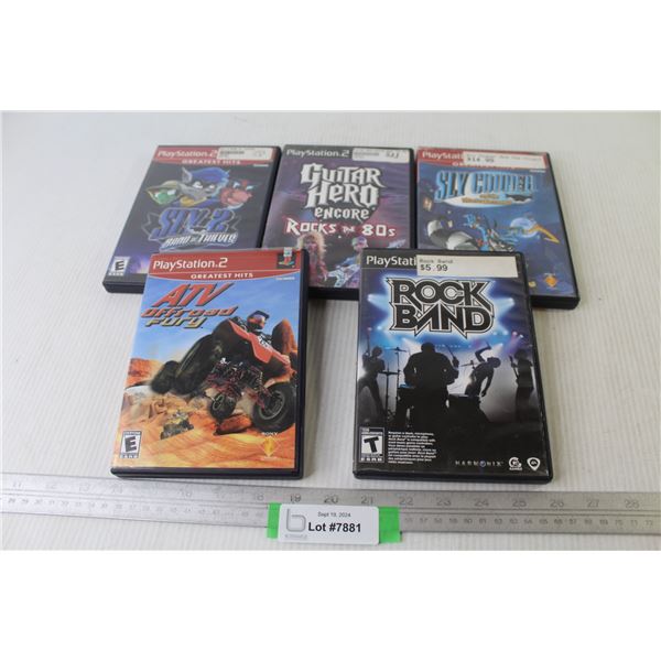 (5) PlayStation 2 Games - Rock Band - Sly Cooper - Guitar Hero - Sly 2 - ATV Off Road