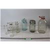 Image 1 : (2) Glass Sealer Jars, (7) Glass Milk Bottles, and Milk Jug