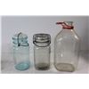 Image 2 : (2) Glass Sealer Jars, (7) Glass Milk Bottles, and Milk Jug