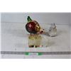 Image 1 : Ceramic Chicken Decoration, Ceramic Bird Music Box Decoration, (3) Glass Decorations With Art Inside