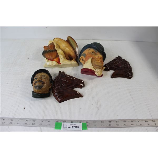 (1) Bossons Head, (2) Chalkware Heads, and (2) Chalkware Horse Heads