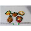 Image 1 : (5) Hanging Fruit/Plant Chalkware Decorations - Pear, Pineapple, Apple, Orange, Sunflower