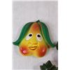 Image 3 : (5) Hanging Fruit/Plant Chalkware Decorations - Pear, Pineapple, Apple, Orange, Sunflower