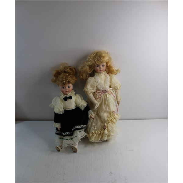 (2) Porcelain Dolls with a Stand